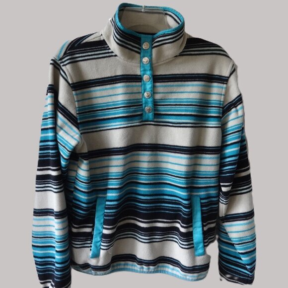Cowgirl Hardware women's size S, pull over stripe fleece top 5 snap neck closure - Picture 4 of 16